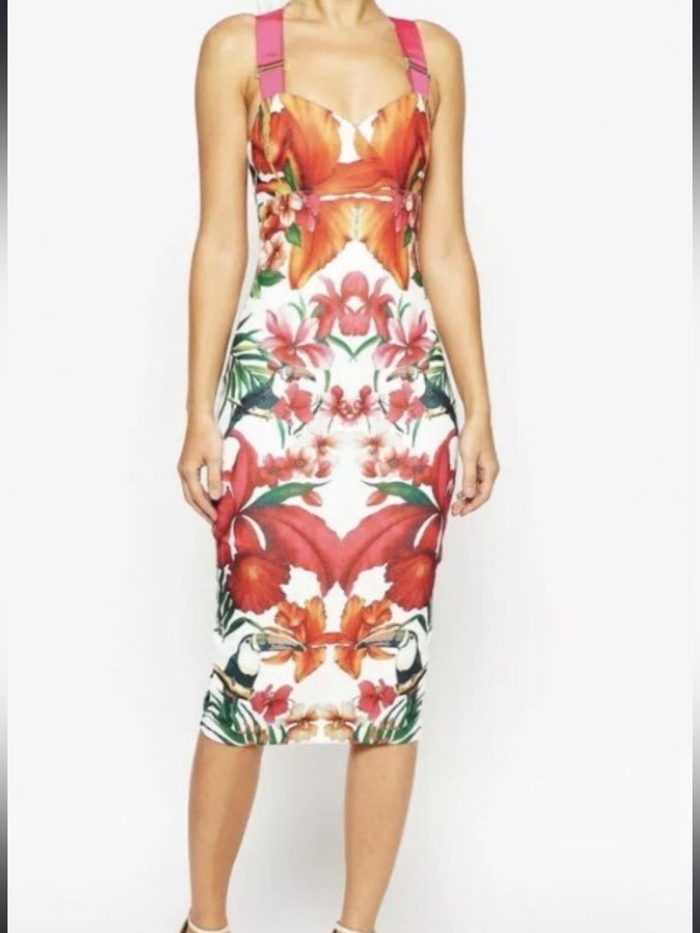 Ted Baker Jameela Tropical Toucan Midi Bodycon Dress Size 5